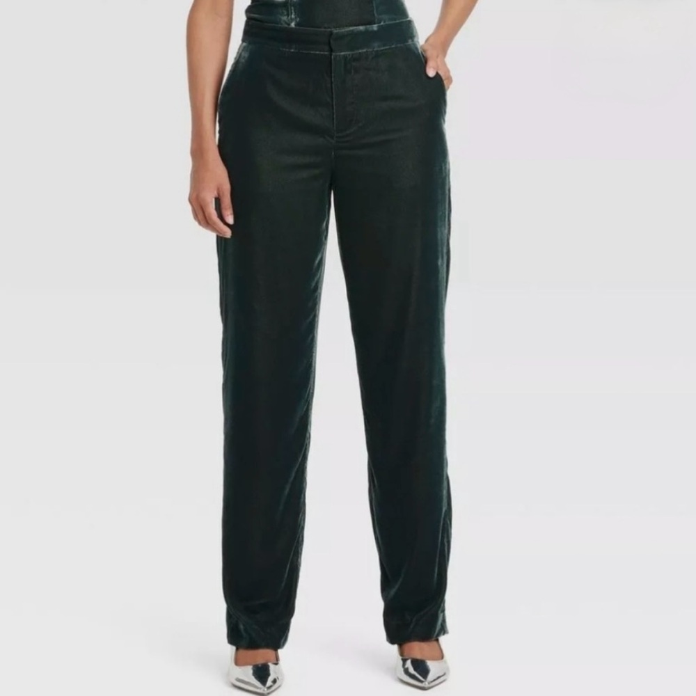A New Day - Straight Leg Velvet Pants - Green - Size 12